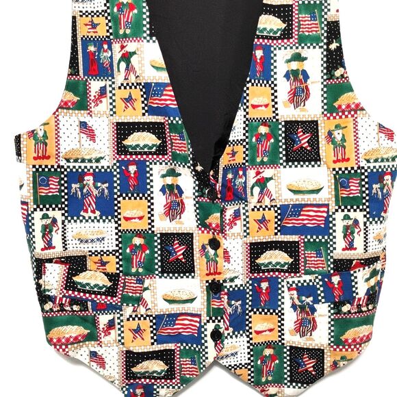 90s Robyn-Lyn Vest L Patchwork USA Flag Patriotic Red White Blue Vintage 4th - Picture 4 of 5